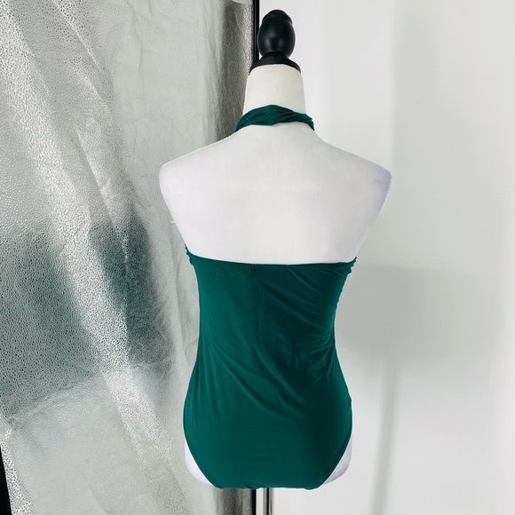 Green Sleeveless Halter Neck Open Back Bodycon Bodysuit Top Leotard - Picture 14 of 16